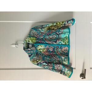 Harvé Benard Petite Paisley Jacket 4P‎ Turquoise Green Cotton Stretch Blazer